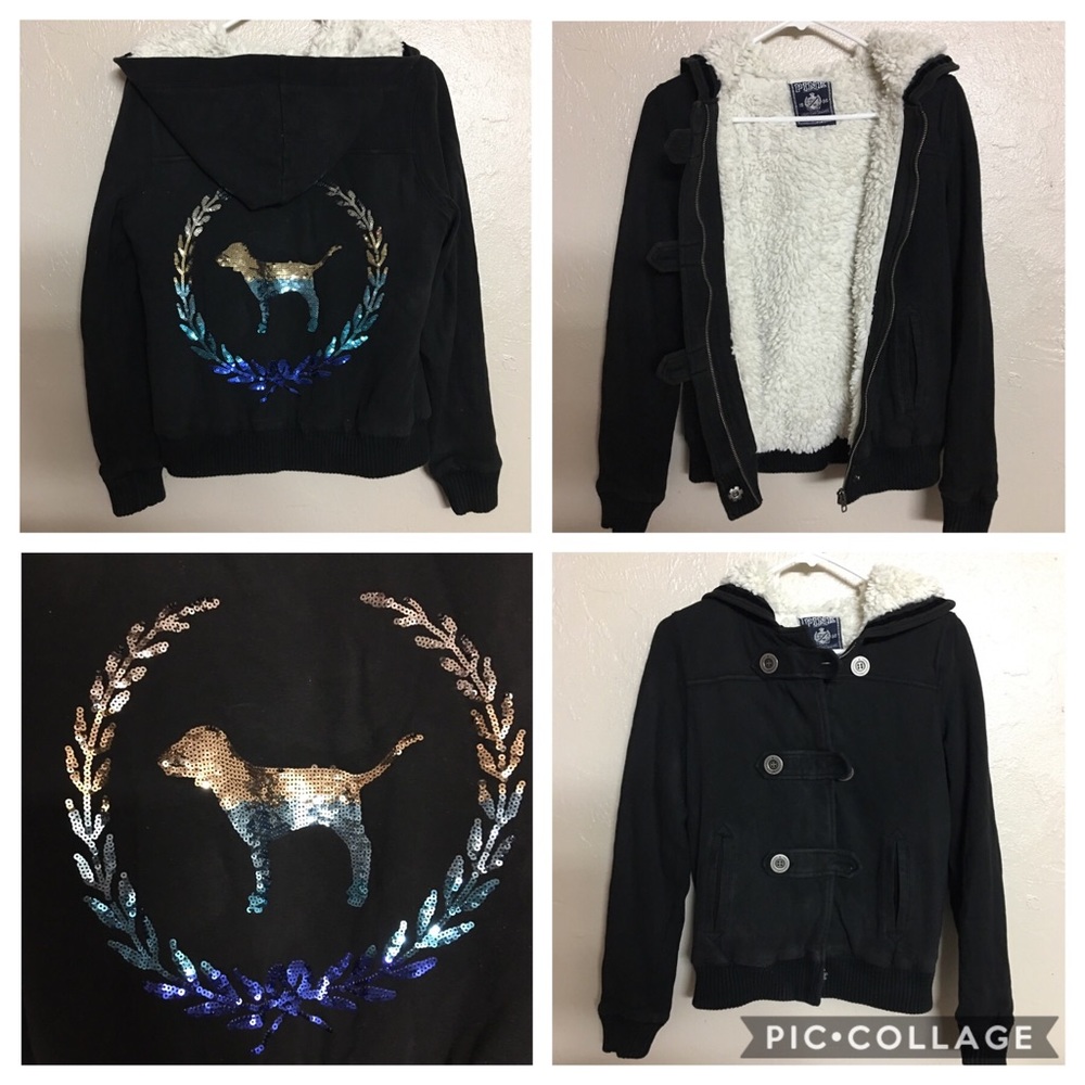 VICTORIA’S SECRET PINK Black Full-Zip Hoodie